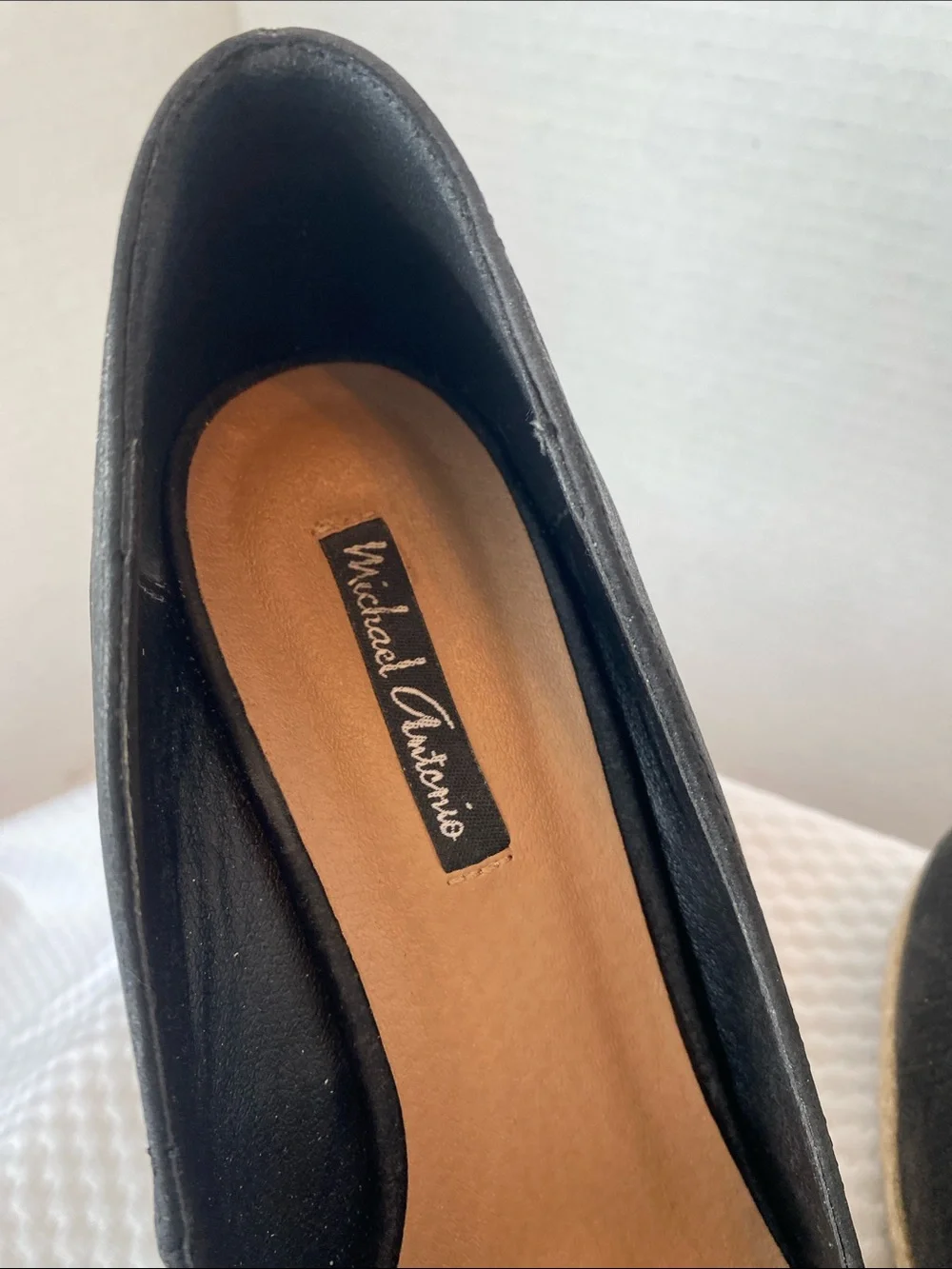 Michael Antonio Anabel-Snake Black & Natural Espadrille 4” Wedge Pumps LIKE NEW!